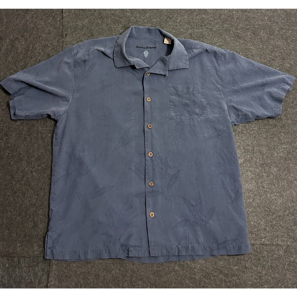 Tommy Bahama Men's Button Down Shirt Blue Silk Textured Floral Size‎ Large